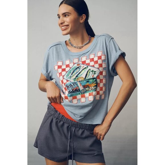 NWT Size XSP - Anthropologie Linen Blend Sardine Embroidered Tee (NWT US$ 98) - Picture 3 of 15